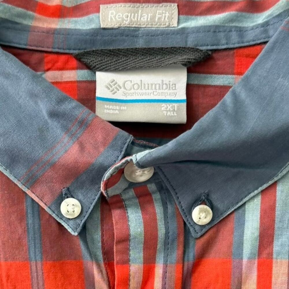 Columbia Mens 2XT Blue Red Camp Plaid Button Down Shirt Short Sleeve Casual - Picture 4 of 7